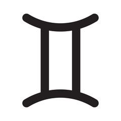 Zodiac sign Gemini. Simple black element zodiac symbol isolated on a white background. Horoscope, astrology. Vector illustration. Modern design for prints, posters, cards and creative projects.