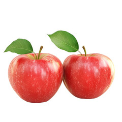 a pair of 3d apple with green leaves isolated on white background