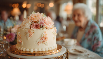 Celebration of 100th Birthday With Decorative Cake in Cozy Home Setting