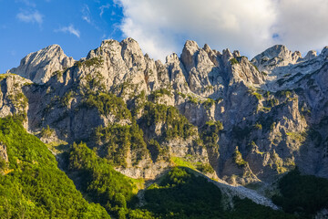 Fototapeta premium Scenic summer landscape of Valbona Valley National Park. Prokletije or Accursed Mountains in Northern Albania, Europe