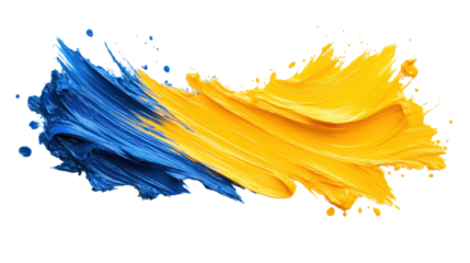 Vibrant Blue and Yellow Brush Strokes on Transparent Background