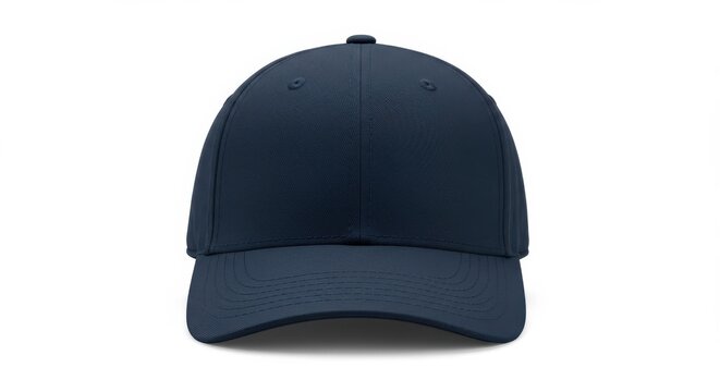 Front view of a navy blue baseball cap isolated on white background
