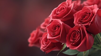 Obraz premium Elegant Close-Up of Vibrant Red Roses Symbolizing Love and Affection in a Soft Focus Background for Romantic and Floral Themes