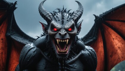 Sinister Gargoyle Emerging from the Storm