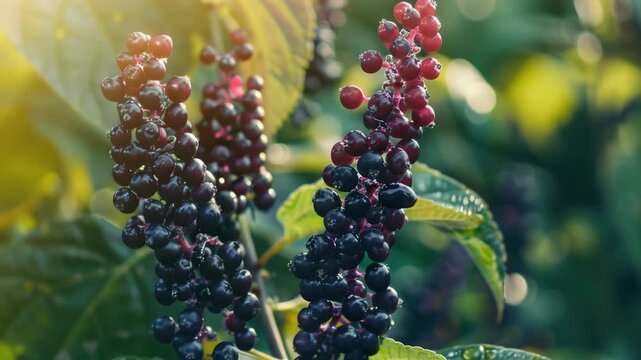 Close-up of a cluster of berries on a plant with leaves