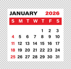 January Calendar Month vector illustration 2026	