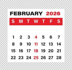February Calendar Month illustration 2026	