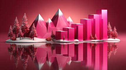 Mountain and chart in Pink: A stunning image where the mountain merges into business chart ,reflecting growth and financial landscape and the winter view in unique perspective.