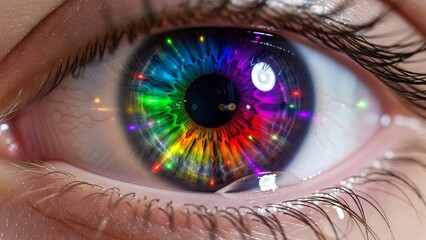 Close Up of Human Eye with Vibrant Rainbow Iris in Natural Lighting
