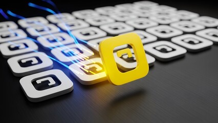 Yellow Lock Icon Among White Security Icons on Dark Surface