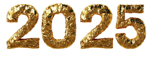 3D gold texture in the form of text 2025 isolated on white background high resolution photography