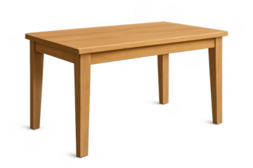 Wooden rectangular table, light brown furniture for dining or office use, isolated on transparent background
