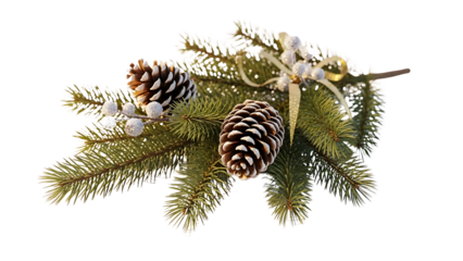 Festive pine sprigs with pine cones and decorative sparkling berries