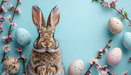 Easter Bunny Decorations Flat Lay with Eggs and Spring Elements — Pastel Holiday Styling Photography