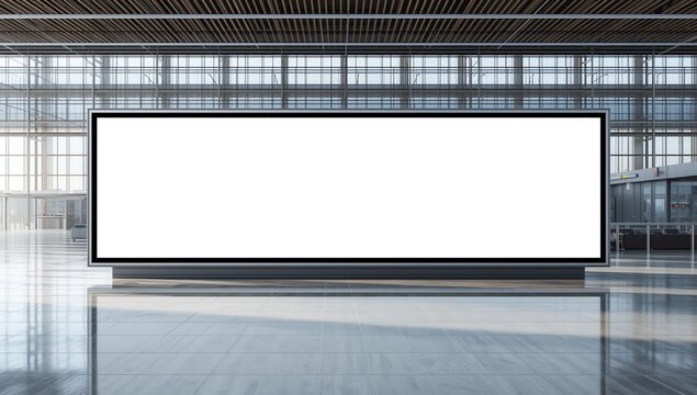 Empty billboard display in departure gate seating area of modern Seoul airport terminal - Powered by Adobe