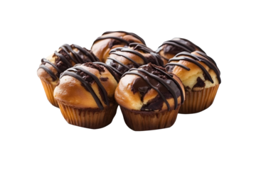 Cruffin Chocolate Croissant muffins in a white plate isolated on white background side view close up selective focus