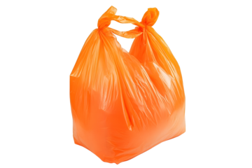 Orange plastic bag isolated on white background clipping path