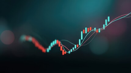 Abstract financial chart with colorful candlestick patterns and glowing lines representing dynamic trends in market analysis and trading activities