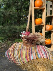 Autumn Harvest Display with Pumpkins and Fall Decor