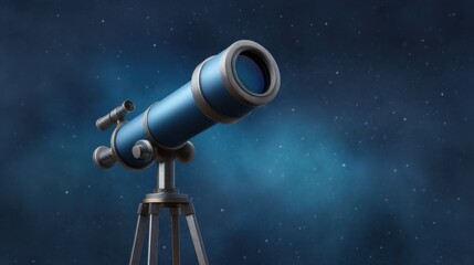 Blue telescope on tripod against starry night sky with cosmic backdrop, perfect for astronomy enthusiasts and stargazing adventures in endless space