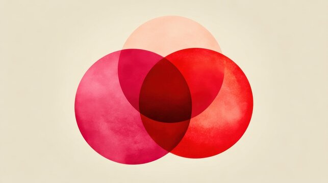 Abstract Red Circles Overlapping on Soft Beige Background Creating Visual Harmony and Depth with Watercolor Style for Design Projects