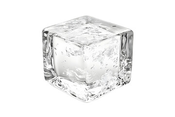 One crystal clear ice cube isolated on white