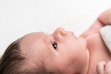 Newborn baby observing world with innocent eyes