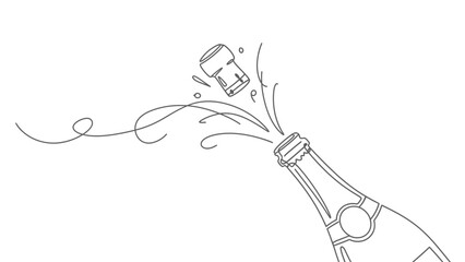Elegant Line Art Illustration of a Champagne Bottle Opening for Celebration and Festivities © Azizi