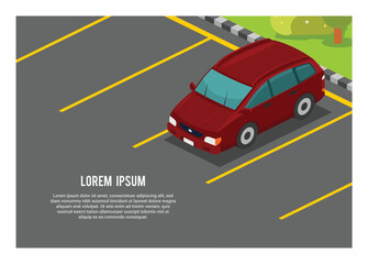 Naklejka premium Car parked in a parking lot. Simple flat illustration in isometric view.