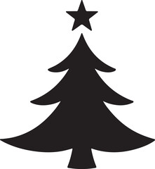 Simple black silhouette of a Christmas tree with a star