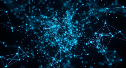 Abstract network of connected dots and lines, blue technology background