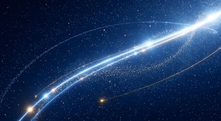 Abstract blue light trails and stars background