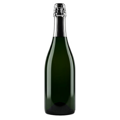 A tall, elegant bottle of sparkling wine, likely champagne, with a foil-covered top.