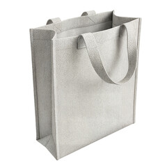 A simple, eco-friendly reusable tote bag made of light-colored fabric, isolated on a white background.