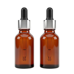 Two amber glass bottles with droppers, isolated on white.