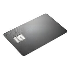 A close-up shot of a sleek, gray credit card with a chip, angled on a white background.