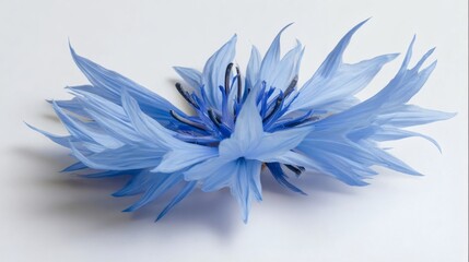 Obraz premium shaggy. Light blue flower with fluffy petals displayed against white background, gardening catalogs, home-decor guides, designed for gardening and botanical catalogs.