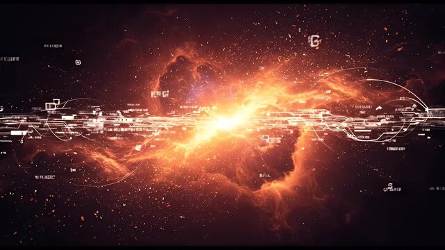 Exploding Fiery Nebula With Digital Glitch Effects Cinematic Motion Graphic