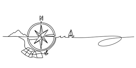 Naklejka premium One Stroke of Exploration, Artistic representation of navigation and decision-making in one fluid line