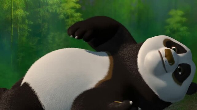 A resting panda enjoying a moment of relaxation. It is lying down with a peaceful expression Stock Video