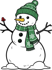 Winter snowman character illustration festive holiday season vector isolated on transparent background, Vector