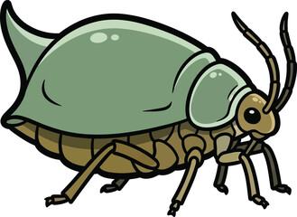 Green beetle insect vector illustration horned bug cartoon art entomology graphic isolated on transparent background, Vector