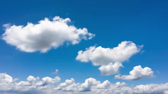 Clouds float gracefully in a bright blue sky. A beautiful scene with puffy cumulus clouds Stock Video