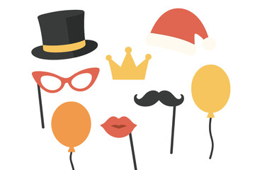 A blue backdrop for a party, complete with humorous props, suitable for wedding, Christmas, and New Year photobooth celebrations