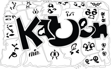 Obraz premium Bold Graffiti Art Depicting the Name Kaden in Striking Black and White.