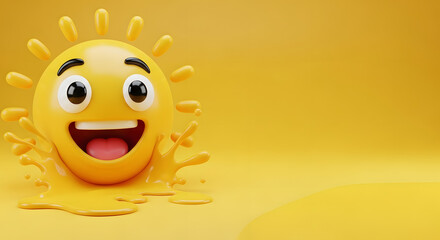 sun emoji , sunshine emoticon 3d rendering