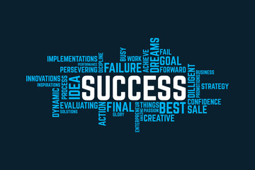 Success word cloud with related business terms and concepts.