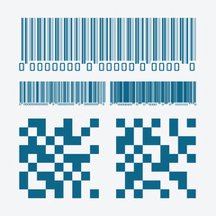 Various Types of Barcodes and QR Codes for Digital Information.