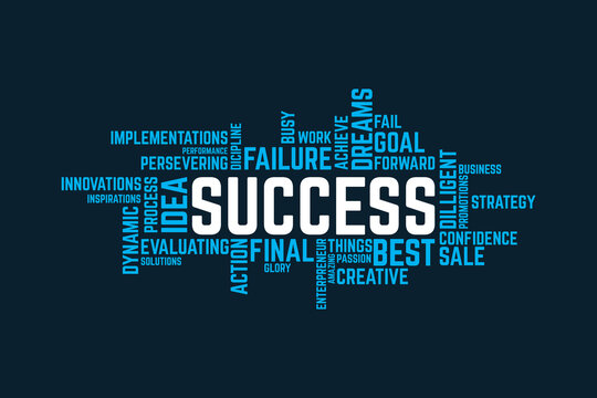 Success word cloud with related business terms and concepts.