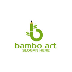 Fototapeta premium Green Bamboo Letter B Logo Design with Pencil Tip.